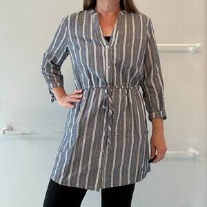 Abercrombie Linen/Cotton Blend Tunic, Summer Dress, Coastal Blue, Stripes, M